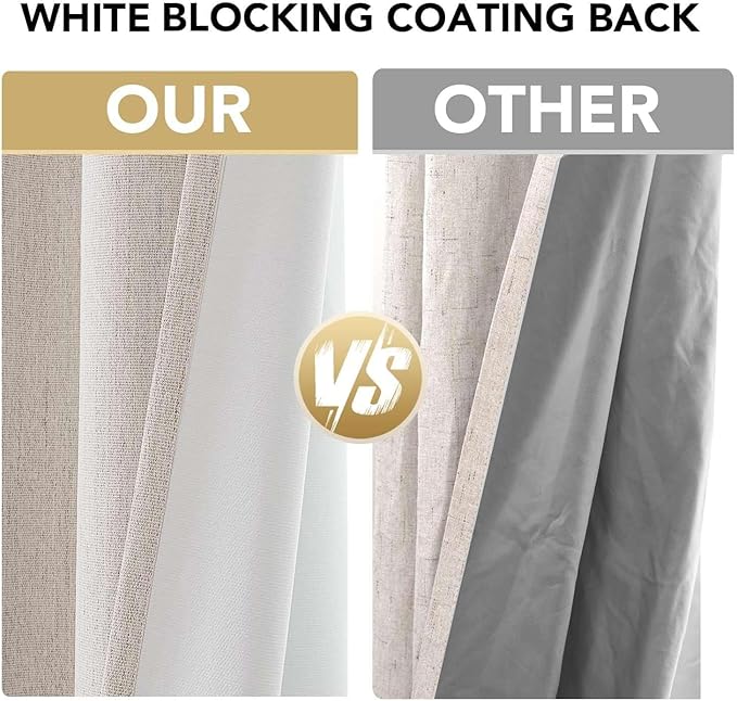 H.VERSAILTEX Chenille Linen Curtains 108 inches Long 100% Black Out Curtains, Textured Linen Look Draperies Grommet with White Flocking Coating Back, 2 Panels, Heathered Natural(Not Solid) - Image 3
