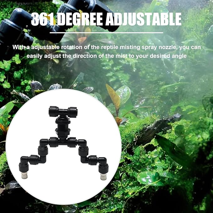 Reptile Misting Spray Nozzle for Rainforest Tank Pet Cooling Adjustable Reptile Nozzle Fogger Mist Sprinkler for Full Water Coverage, Replacement Micro Spray Nozzles (Dual Head, 360 Degree Adjustable) - Image 7