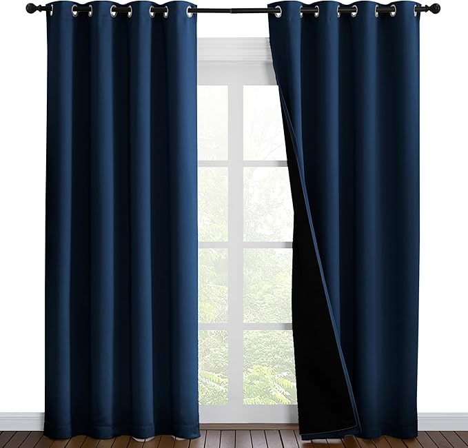 NICETOWN Moroccan Blue Full Shade Curtain Panels, Pair of Energy Smart & Noise Blocking Out Blackout Drapes for Dining Room Window, Thermal Insulated Guest Room Lined Window Dressing(55 x 86 inch) by NICETOWN