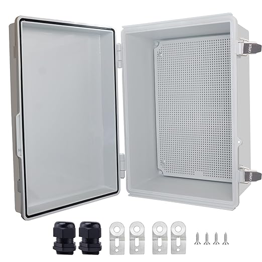 Outdoor Waterproof Box,IP67 ABS Junction Box Electrical Enclosure with Stainless Steel Latch, Hinged Cover Electric Box with Wall Brackets 13.8" Dx9.8 Wx5.9 H by LuSumtly