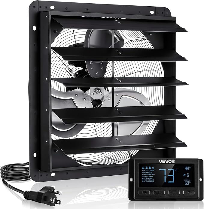 VEVOR 20 inch Exhaust Fan, Wall Mounted Attic Fan with Variable Speed, Temperature & Humidity Controller, 2900 CFM, Automatic Shutter by VEVOR