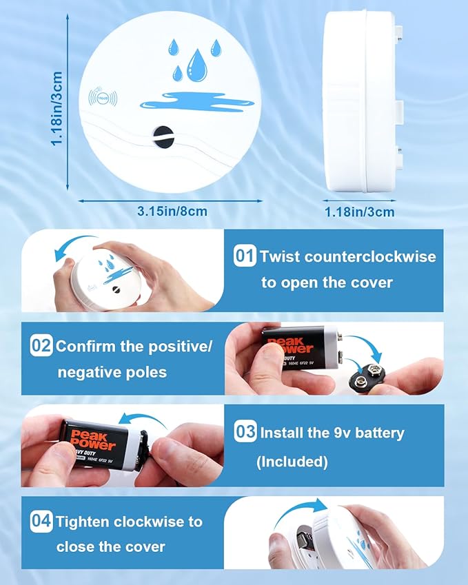 8 Pack Water Leak Detectors for Home, 100dB Waterproof Water Sensor Alarm Leak Detector for Basements, Bathrooms, Laundries, Sinks, and Windows(Battery Included) - Image 5