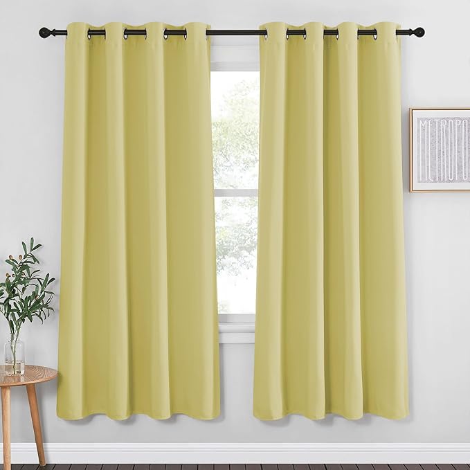 NICETOWN Blackout Curtain Drape 72 inch Long - Grommet Noise Reducing Thermal Insulated Modern Window Treatments for Bedroom Living Room (1 Panel, 52 x 72 Inch, Paler Yellow) by NICETOWN