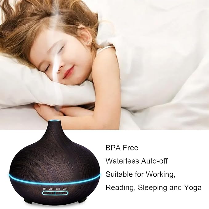 Diffusers for Essential Oils Large Room, 550ml Essential Oil Diffusers with Remote Control, Ultrasonic Oil Diffuser with Timer, 7 Colors Light for Bedroom (Deep) - Image 3