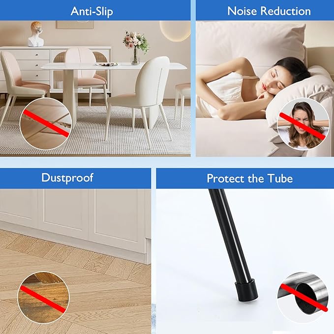 4 Pcs 1-15/16"(49 mm) Round Chair Leg Tips Caps, Silicone Rubber Furniture Leg Floor Protectors, Reduce Noise Folding Metal Chair Leg Cap Replacement for Bar Stool Leg Patio Indoor, Black - Image 6