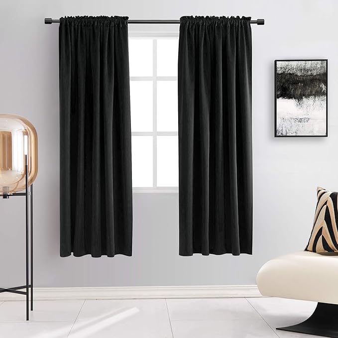 DONREN 99% Blackout Curtain Panels for Bedroom - Thermal Insulated Room Darkening Curtains for Living Room, 2 Window Curtain Panels (52 x 63 Inch,Black) by DONREN