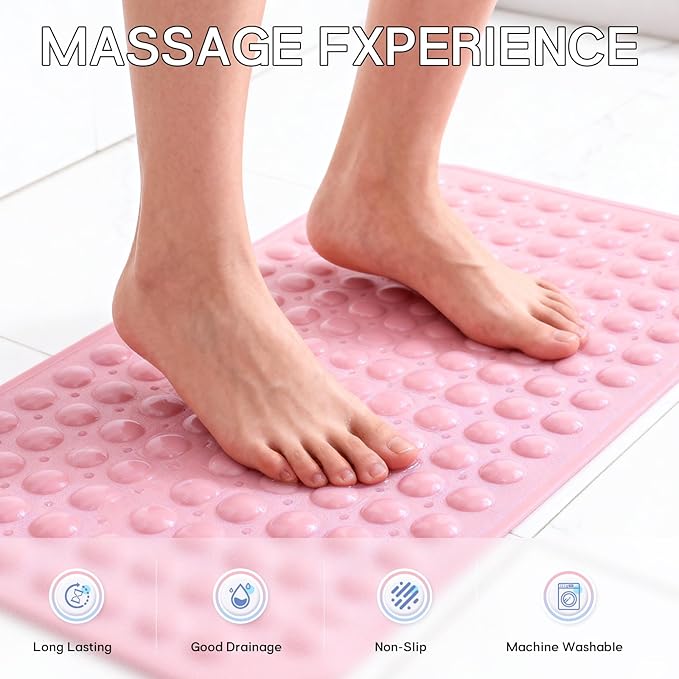 Anti-Slip Bathtub Shower mat, 27.5×14.5（Approximately 70×37cm） inch Soft Oversized Machine Washable Non-Slip Bathtub mat with Drainage Holes, Bathroom Floor Suction Cup.（1-Opaque Pink） - Image 2