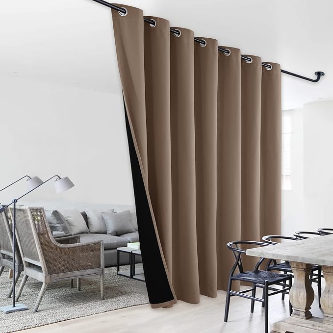 NICETOWN Noise Reducing Room Divider Curtains, Thermal Insulated 100% Blackout Curtain, Grommet Slider Curtain Panel with Black Lining for Office, Hotel (1 PC, 100 inches x 108 inches, Cappuccino) by NICETOWN