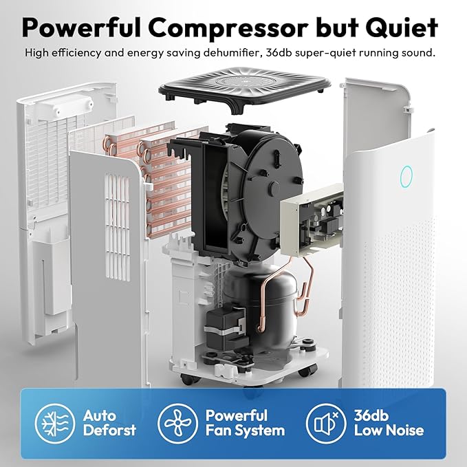 2000 Sq.ft Dehumidifier for Basement, LUKO 30 Pint Dehumidifier with Drain Hose for Continuous Drainage, Intelligent Humidity Control Panel and 24H Timer, 3 Modes, Child Lock, Auto Defrost - Image 6