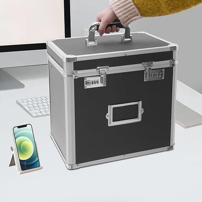 Aluminum Alloy File Organizer Box, 13.8x10x13.4in Portable File Box with Dual 3-Digit Combination Locks - for Letters, Documents, Office Supplies - Image 9