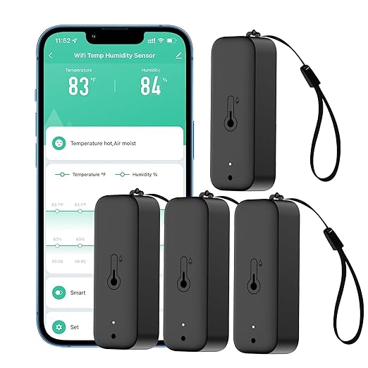 WiFi Thermometer Hygrometer: Smart Temperature Humidity Sensor with App Notification Alert, Data Storage Export, Calibrated Indoor Temperature Monitor, for Room Greenhouse Wine Cellar (4-Pack Black) by GaoducashforSmartLife
