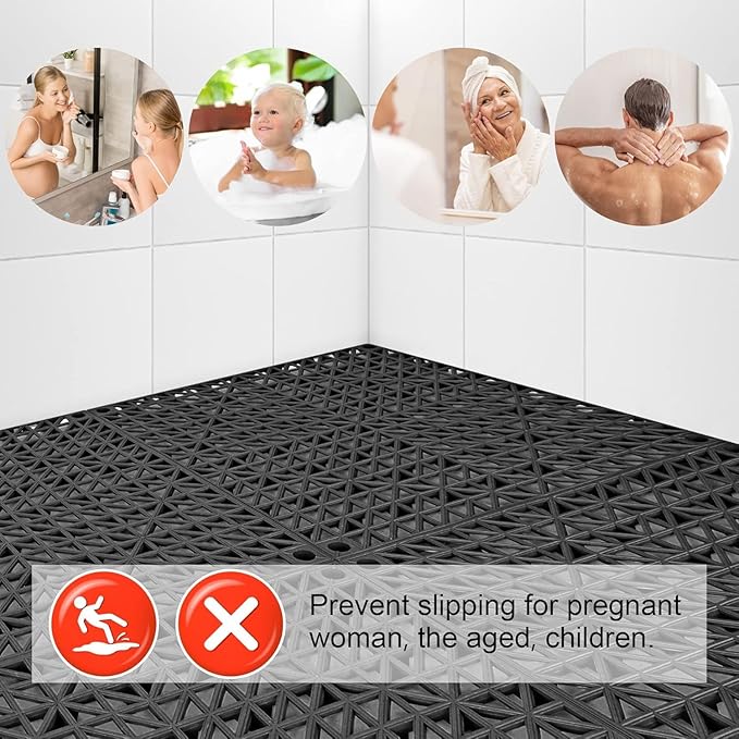 MYFAMIREA Modular Interlocking Cushion 24 Pack 11.8" x 11.8" Rubber Floor Tiles Non-Slip Splicing Drainage Mats for Deck, Pool, Outdoor Shower, Patio, Balcony, Indoor Bathroom, Kitchen, Yard (Black) - Image 6