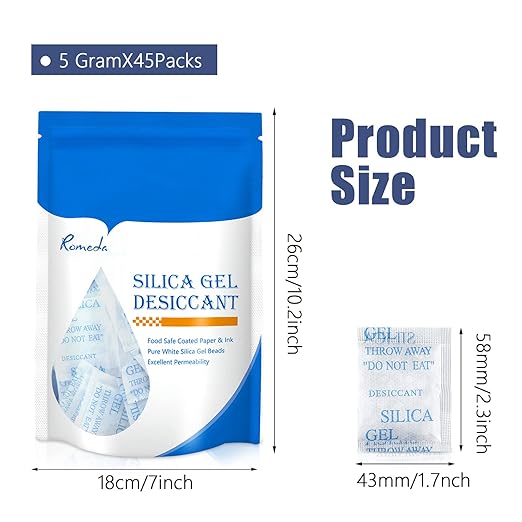 55 Pcs 5 Gram Silica Gel Packs, Transparent Desiccant, Desiccant Packets for Storage, Moisture Packs for Spices Jewelry Shoes Boxes Electronics Storage - Image 2
