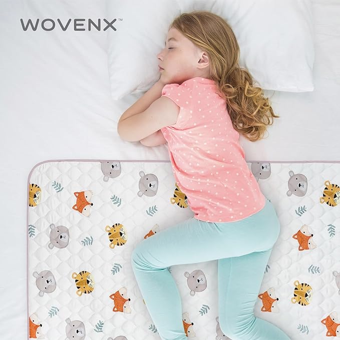 Organic Incontinence Pads for Kids & Toddlers - 5 Layer Waterproof Protectors for Overnight Bed Wetting - Reusable & Washable Pee Pads - Fits Twin to Full Size Beds - 34" x 52" Tiger Bear Fox - Image 7