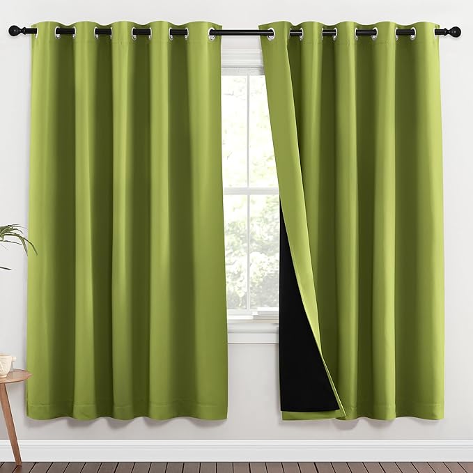 NICETOWN 100% Blackout Window Curtain Panels, Fresh Green, 2 Pieces, 62-inch Wide Per Panel, Full Light Blocking Drapes with Black Liner for Nursery, 72-inch Drop Thermal Insulated Draperies by NICETOWN