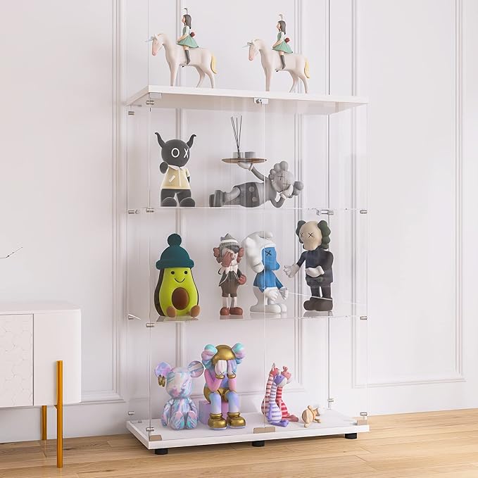 Yoluckea 3 Shelves Glass Display Cabinet with 2 Doors, Curio Collection Glass Display Case for Home Office, Floor Standing Bookshelf Corner Cabinet for Book, Toys, Glory (White) by Yoluckea