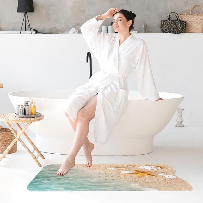 Starfish Summer Beach Bath Mat Non Slip, Sea Shell Ocean Fish 40 X 16 Inch Extra Long Bathtub Shower Mat for Tub Anti Slip with Suction Cups and Drain Holes for Kids Adults Elderly - Image 7