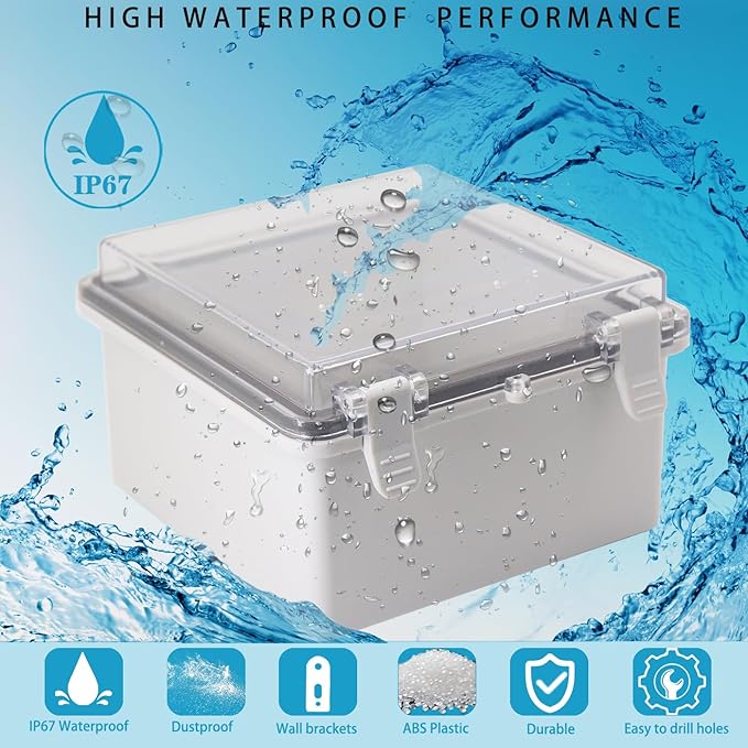 Waterproof Outdoor Electrical Box Junction Box Weatherproof IP67 ABS Plastic Enclosure Switch Router Project Box with Mounting Plate with Wall Bracket 2 Cable Glands Clear 5.9"x5.9"x3.5" - Image 2