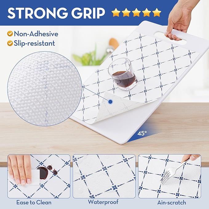 Drawer Shelf Liner for Cabinet,Slip Resistant Non Adhesive Liner for Kitchen, BPA Free Shelf Liners for Cabinets, Bathroom Cupboard Drawers,12IN x 20FT,Blue Stripe - Image 2