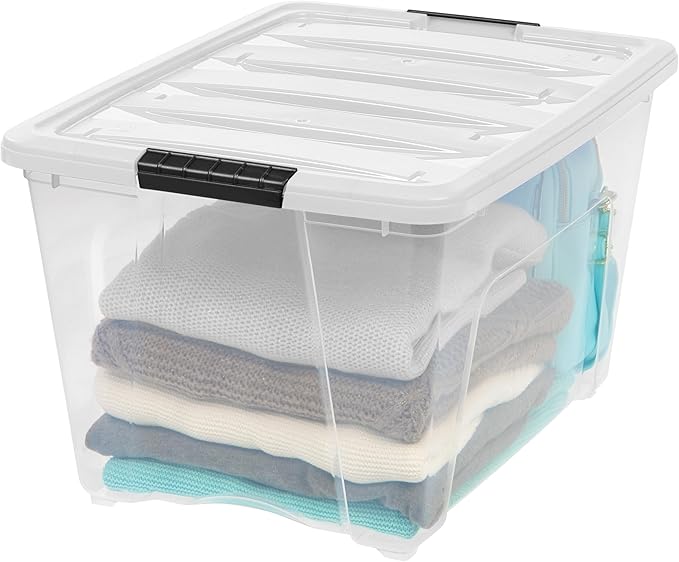 IRIS USA 6-Pack 54 Quart Stackable Storage Bins with Lids [Made in USA] - Everyday Organizer Latching Clear Plastic Organization Containers Closet Bedroom Shelving Units Home Storage - Clear/White - Image 4