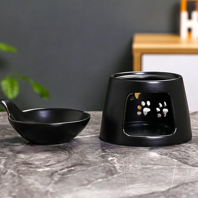 Ceramic Essential Oil Burner, BAOBYAO Wax Melt Burners Humidifier Yoga Aromatherapy Fragrance Diffuser Candle Holder for Living Room, Bedroom, Office Decoration (Black, 4 * 4 * 5 Inch) - Image 6
