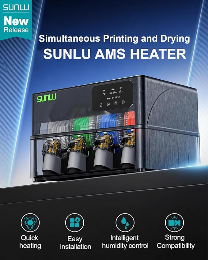 SUNLU AMS Heater for Bambu Lab AMS Gen 1 | 4-Spool Active Filament Dryer with Smart Humidity Control | Drying While Printing | Fast 70°C Heating | Easy Plug & Play Install (AMS Not Included) - Image 2