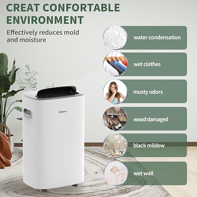 Shinco 86 Pints Dehumidifier for Home and Basements, 5000 Sq.Ft Dehumidifiers with Drain Hose, Auto or Manual Drainage, Auto Defrost, Quietly Remove Moisture, Intelligent Humidity Control, 24HR Timer - Image 7