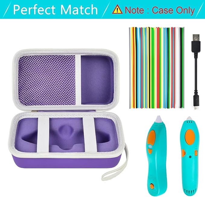 ANKHOH Organizer Case for 3Doodler Start+ Essentials 3D Pen for Kids, EVA Shell/Wrist Strap, Drop-Proof Water-Resistant, Stores for 3Doodler Pen Filament USB for Travel/Home/School (Box Only) Purple - Image 3