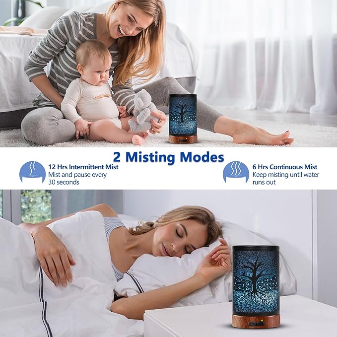Aromatherapy Essential Oil Diffuser 150ml- Electric Cool Mist Aroma Diffuser with Intermittent Mode, Auto Shut-Off Protection, 7 Colors Changing LED Light for Home Office Decor & Gift (Life Tree) - Image 4