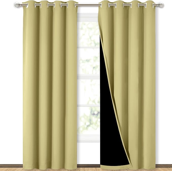 NICETOWN Paler Yellow Full Shade Curtain Panels, Pair of Energy Smart & Noise Blocking Out Blackout Drapes for Dining Room Window, Thermal Insulated Guest Room Lined Window Dressing(52 x 84 inch) by NICETOWN