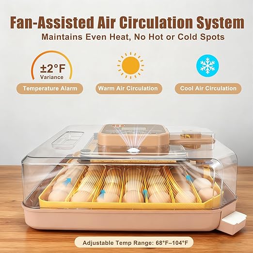 4th Gen - 48 Egg Fully Automatic Incubator, 2026 Upgraded Design, Intelligent Sensor-Based Humidity & Temp Control, Custom Days, Adjustable Auto Turning & Stop, Chick Separator, Flexible Egg Spacing - Image 6
