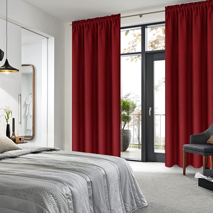 DWCN Burgundy Room Darkening Blackout Curtains - Thermal Insulated Privacy Energy Saving Window Curtain Drapes 38 x 72 inch Length, Set of 2 Bedroom Living Room Curtains - Image 2