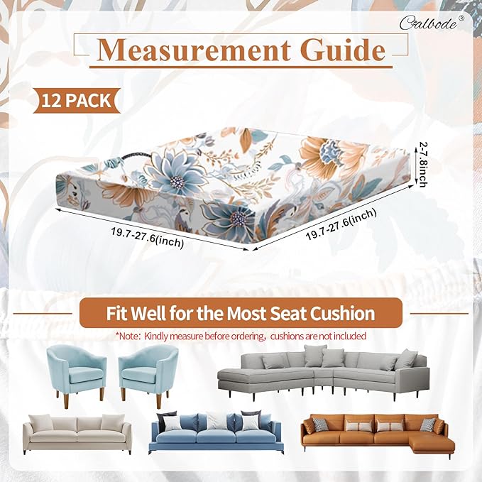 12Pcs High Elastic Digitally Printed Sofa Seat Cushion Cover for Fall Decor, Soft Reusable Floral Stretch Couch Cushion Slipcover for Outdoor Furniture Protector Replacement, All-Season - Image 2