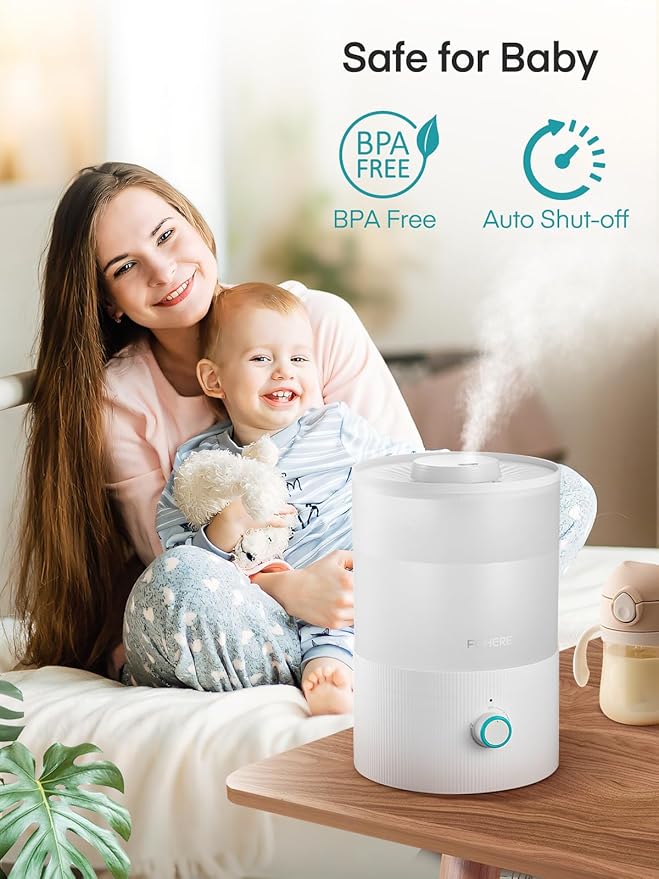 FOHERE Humidifiers for Bedroom, 3.2L Top Fill Cool Mist Ultrasonic Humidifier for Baby Rooms and Plants, 2-in-1 Essential Oil Diffuser with 7-Color Light and Auto Shut-Off, BPA-Free, Quiet, White - Image 6