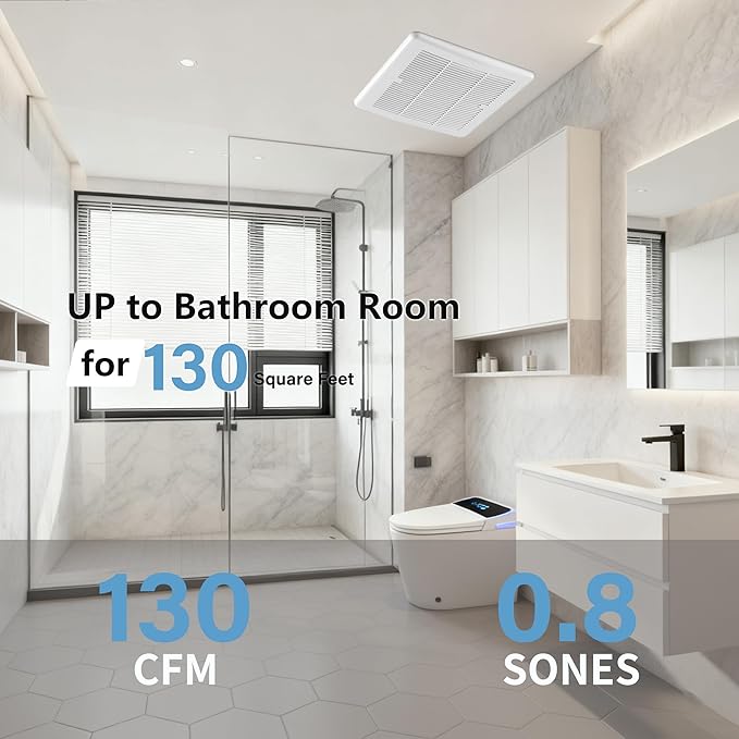 Tech Drive Bathroom Fan - 130 CFM, 0.8 Sone, No Attic Access Needed, 6-Inch Duct Very Quiet Ventilation Exhaust Fan with Humidity Sensor, Easy to Install Ceiling Mounted, White - Image 3