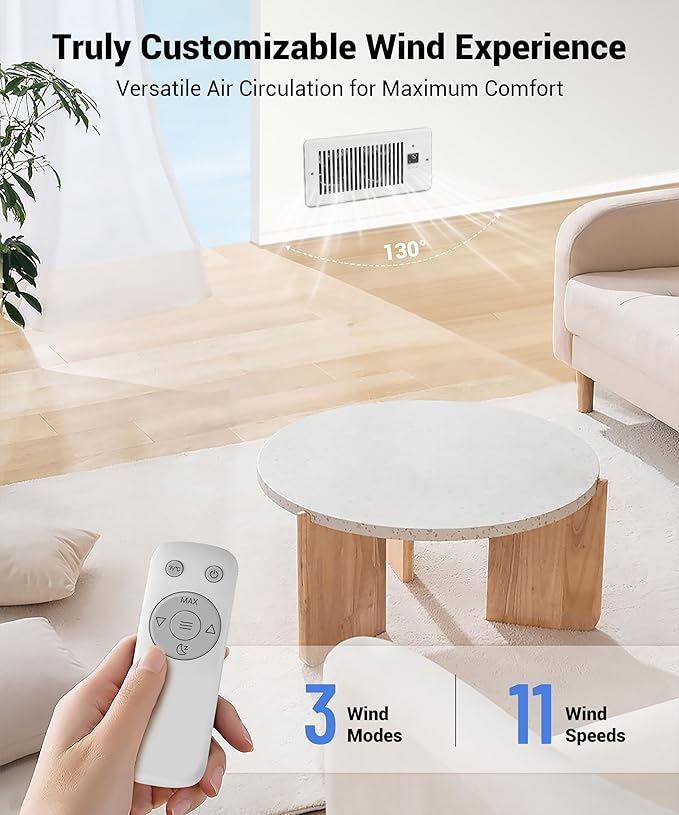 Window Register Booster Vent Fan For 4" x 10" Register Hole, Vent Booster Fan with LCD display & Thermostat,11-Speeds Household Ventilation Fans with Remote,Air Vents Fans Booster for Room, Home - Image 8