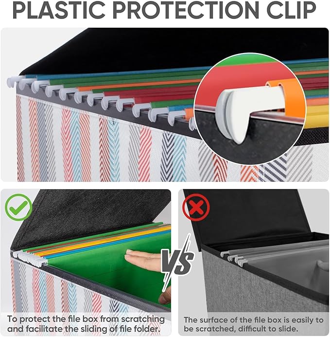 BALEINE File Organizer Box with Lid, Collapsible File Folder Organizer with Plastic Slide, Hanging File Folder Box for Office Document Storage (1 Pack, Color Stripe) - Image 4