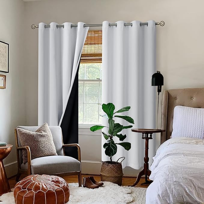 BGment Greyish White 100% Blackout Curtains for Living Room 72 Inch Length 2 Panels, Thermal Insulated Full Light Blocking Energy Save Window Drapes for Nursery Bedroom Darkening, 52 Inch Wide Each - Image 2