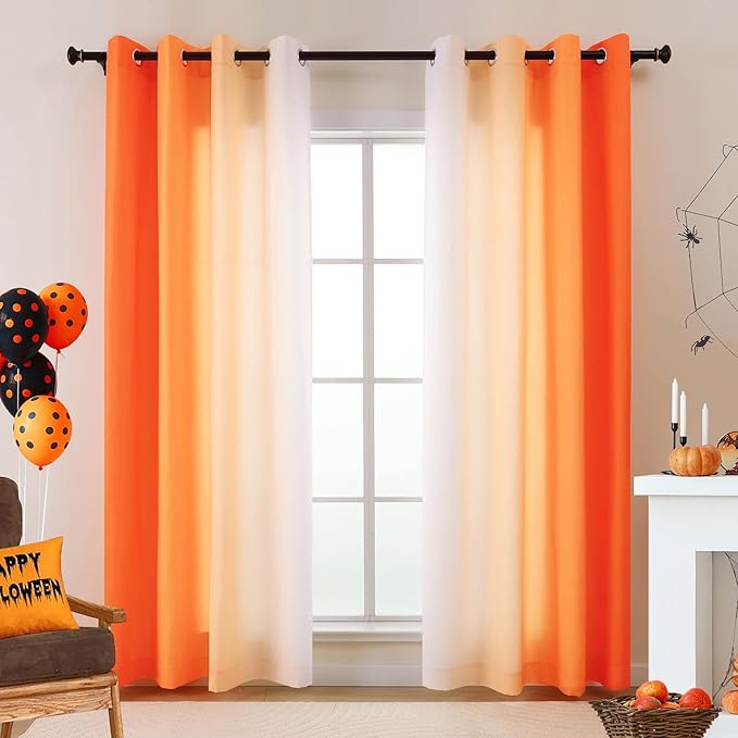 L.Z.E Orange and White Ombre Privacy Curtains 63 Inch Length 2 Panels Set Orange Light Filtering Non-See-Through Curtains & Drapes for Living Room Bedroom Grommet Top Short (55" W x 63" L) - Image 8