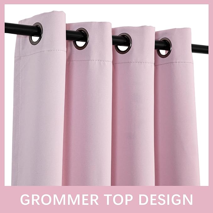 MYSKY HOME Blackout Curtains for Bedroom, Grommet Room Darkening Curtains, Amazing Triple Weave Thermal Insulated Curtains, 1 Curtain Panel, 52 x 84 Inch, Pink - Image 3