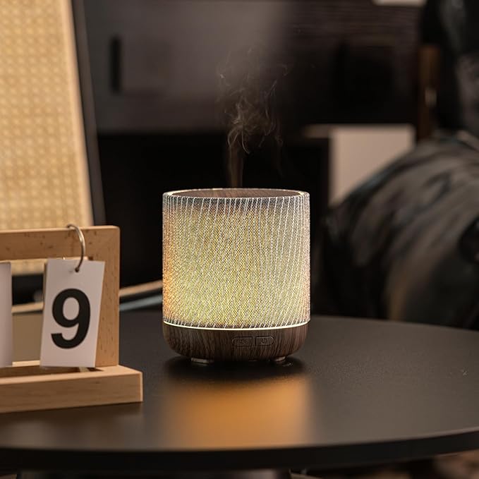 Essential Oil Diffuser 7 fl oz 200ml with Fabric Cover and Night Lamp | Ultrasonic Aroma Diffuser | Humidifier w Lights | Room Decor | Small Humidifier for Bedroom | Gift (Dark Brown) - Image 9