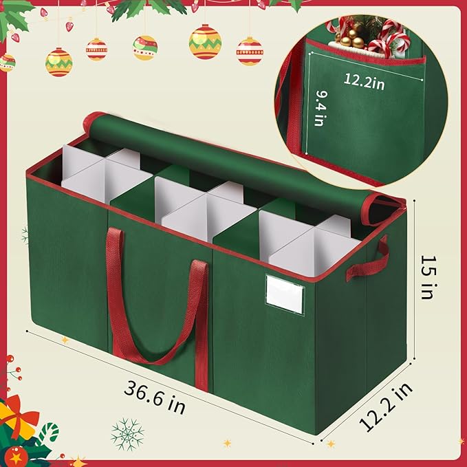 Nutcracker and Figurine Collectibles Storage Box， Large Ornament Storage Organizer Stores Up to 12 Holiday Figurines-Carolers, Santa Figure, or Nut Cracker Ornaments (Green/15 Inches) - Image 2