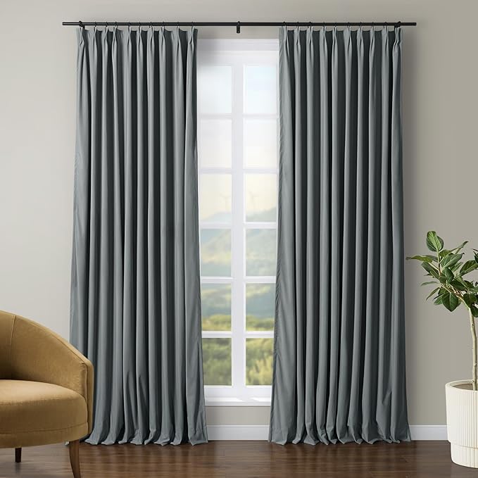 TWOPAGES Luxury Velvet Curtain Pinch Pleated Dark Grey Curtain 108 inch Long Thermal Insulated Blackout Drapes for Bedroom Living Room Indoor Window (1 Panel,Dark Grey,72Wx108L) by TWOPAGES