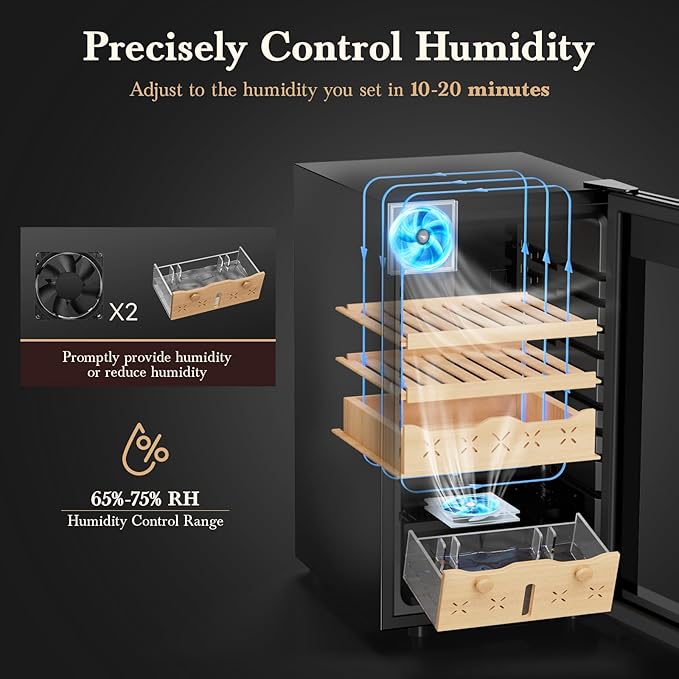 65L Intelligent Temperature and Humidity Adjustable Electronic Cigar Humidor, 500 Counts Large Capacity Humidor, Spanish Cedar Wood Drawer, LCD Digital Display, Gift for Men - Image 5