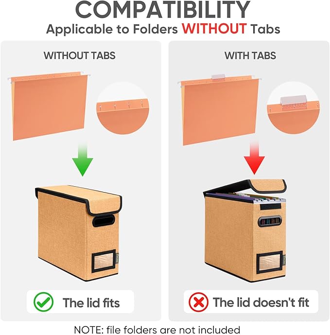 BALEINE File Organizer Box with Lid, Collapsible File Folder Organizer with Plastic Slide, Hanging File Folder Box for Office Document Storage (2 Pack, Orange, S) - Image 3