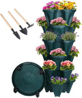 GameXcel Vertical Planter 6 Tier Stackable Planters Garden Planters Strawberry Herb Flower and Vegetable Planter Indoor Outdoor Gardening Pots with Removable Wheels and Tools by GameXcel