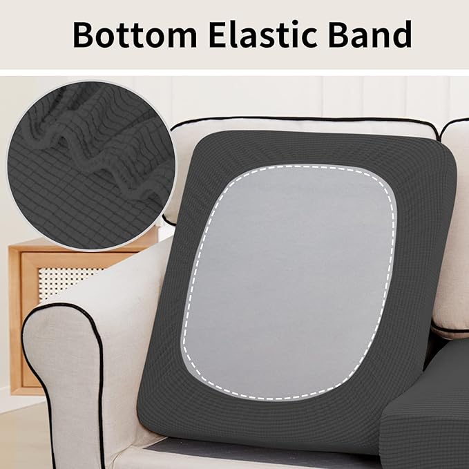 Easy-Going Stretch Individual Chair Couch Cushion Cover Sofa Cushion Furniture Protector Sofa slipcover Soft Flexibility with Elastic Bottom (3-Piece Sofa Cushion Cover, Dark Gray) - Image 4