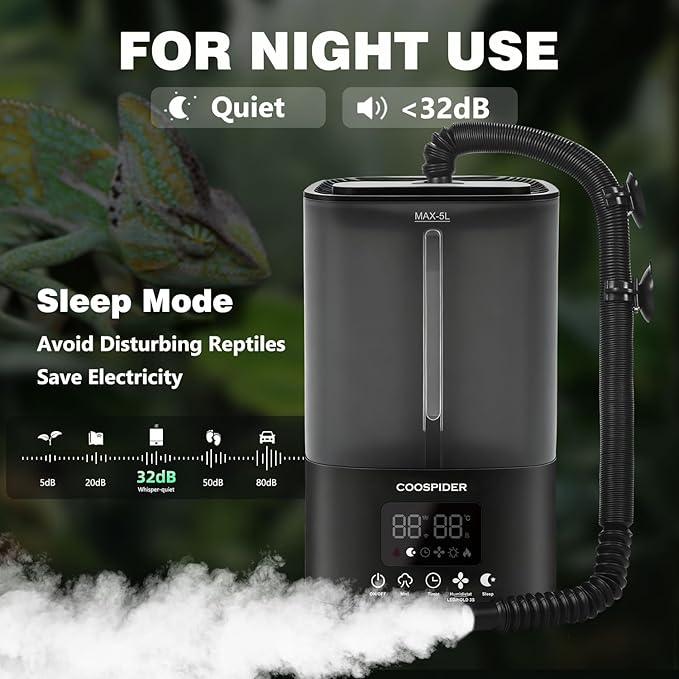 Coospider 5L Reptile Fogger Humidifier, Automatic Humidifiers for Reptiles Tank, Terrarium Humidifiers with Timer and Humidity Control, Reptile Misting System for Reptiles Amphibians Herps Vivarium - Image 2