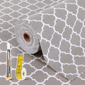 Drawer and Shelf Liner for Kitchen Cabinet: 12 in X 20 Ft Non Slip Waterproof Shelf Paper Non Adhesive Refrigerator Liners Gray Quatrefoil Easy Liners for Bathroom Cupboard with Knife Tape Measure by Kimhan
