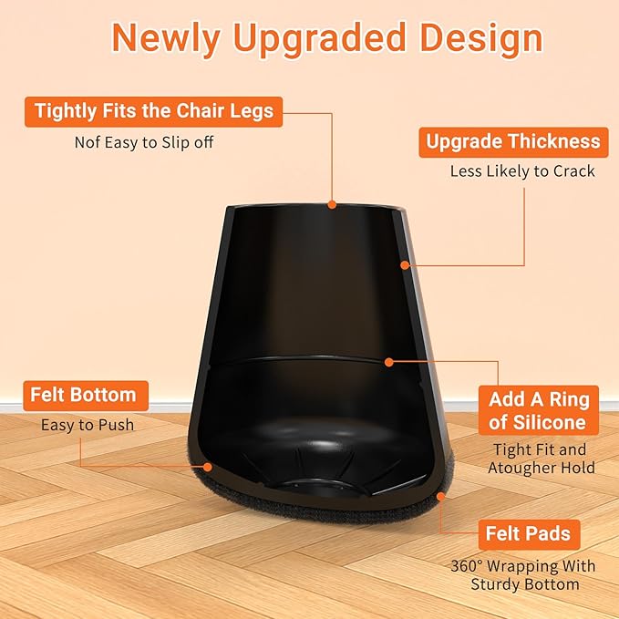 Chair Leg Floor Protectors Extra Small 24 Pcs,Silicone Chair Leg Protectors for Hardwood Floors/Tiles,360°Wrapped Felt Bottom to Prevent Scratch and Reduce Noise, Round Black - Image 3